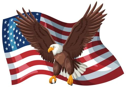 Majestic Eagle with American Flag Background Stock Illustration