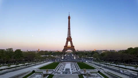 Majestic Eiffel Tower at Sunset with Scenic City Views in Paris.Timelapse Stock Footage 311903581