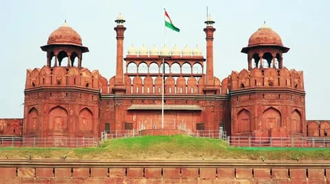 Majestic facade of Red Fort in Old Delhi Stock Footage