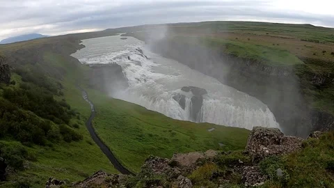 Majestic Gullfoss waterfall with dramatic canyon and mist, Iceland Stock Footage 334870945