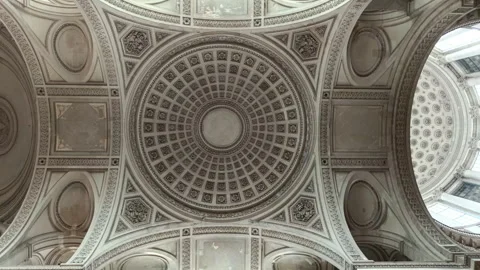 Majestic interior view of the coffered ceiling of the Panthéon in Paris, France Stock Footage 336604152