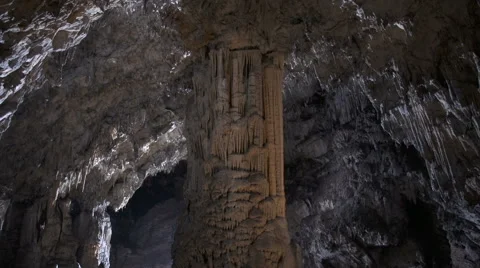 Majestic Limestone Pillar In The Cave Stock Footage 50007984