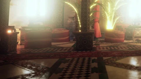 Majestic Moroccan Interior With Vibrant Decor and Warm Lighting Atmosphere Stock Footage 344906053