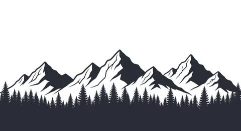 A majestic mountain range under a dark, cloudy sky Stock Illustration