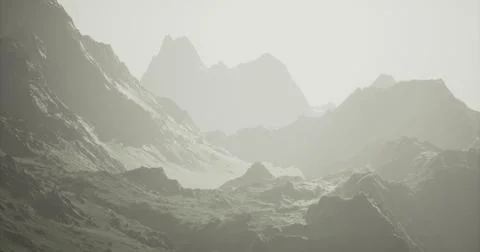 Majestic mountain range under soft light at dawn with misty peaks Stock Illustration