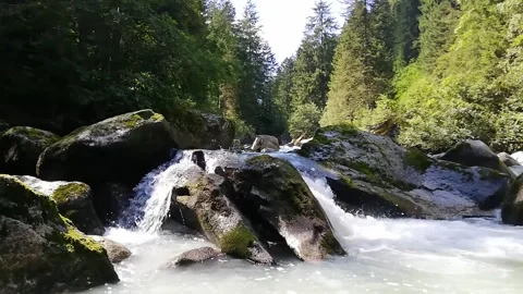 Majestic Mountain Waterfall Cascading Through a Lush Green Forest Vídeos de archivo 337785880