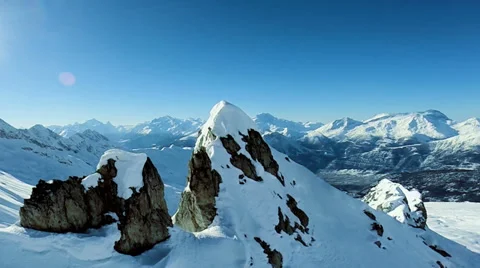 Majestic mountains. panorama. aerial view. fly over. winter snow landscape Stock Footage