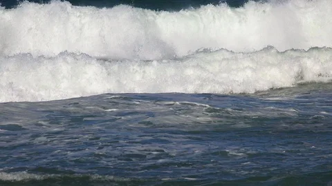 Majestic oceanic waves exploding on the shore of a small atoll Stock Footage 108041767