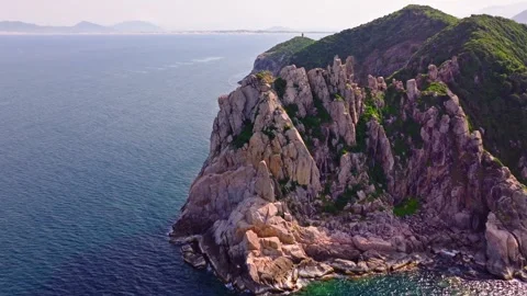 Majestic Rocky Cliffs and Pristine Ocean Views Near Da Nang, Vietnam Stock Footage 296149232