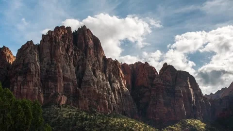 Majestic Sandstone Cliffs and Dramatic Sky Along Sand Bench Trail in Zion Nation Stock Footage 332017780