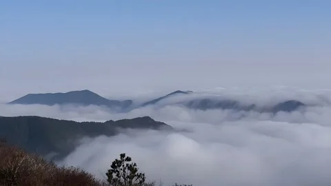 Majestic Sea of Clouds Rolling Over Qinling Mountain Peaks, Shaanxi, China Video stock 337379013
