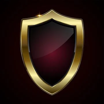 A majestic shield-shaped button featuring a deep maroon center and a dazzli.. Stock Illustration