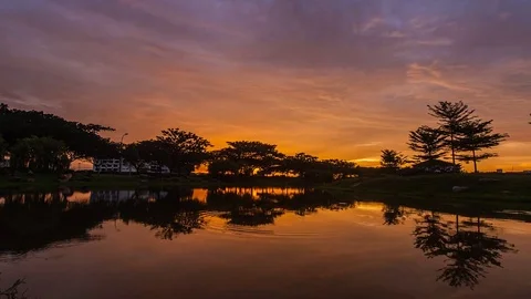 A Majestic Sunset with reflection Stock Footage 76922690