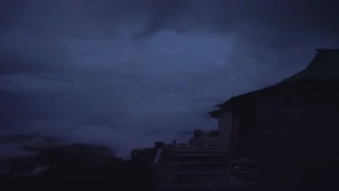 Majestic Thunderstorm over the clouds panoramic view from a mountain Sunrise Stock Footage 142718043