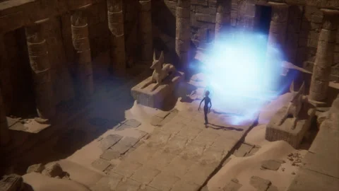 A majestic time gate opens, bringing aliens into the ancient temple Stock Footage 292769404