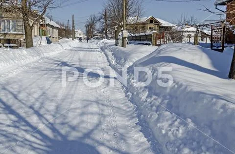Majestic view of residential district after heavy snowfall in winter Stock Photos