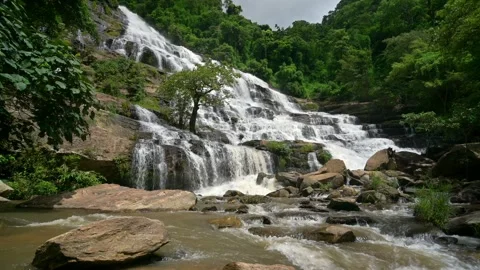 Majestic Waterfall in Lush Green Forest near Chiang Mai, Thailand Stock Footage 315490953