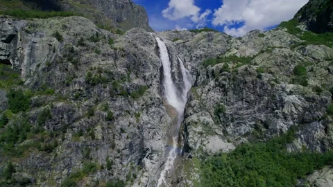 Majestic Waterfall Rainbow Cascade Cliffside Stock Footage 256179793