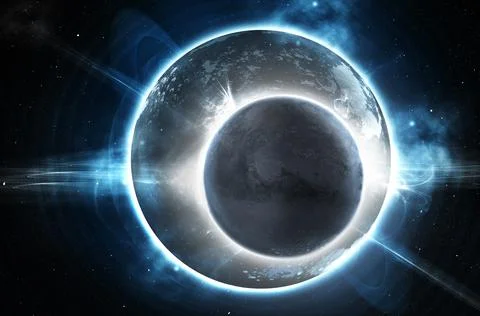 Majesty of the ice world. Lunar eclipse of a cold barren-looking world. Foto stock