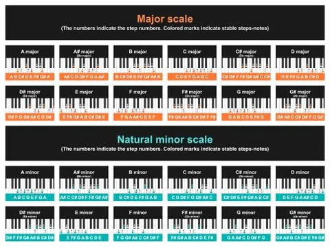 Major and minor scale table Stock Illustration