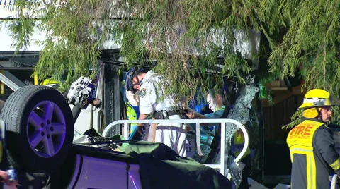 Major Bus Accident Trapping Driver PT1 Stock Footage 2257631