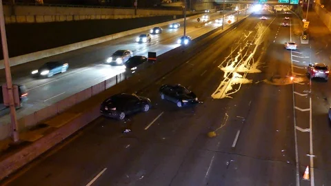 Major car crash on the freeway Stock Footage 125242804