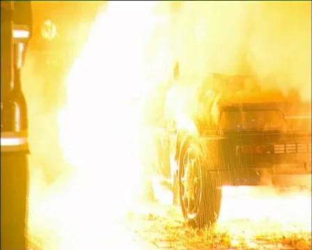 Major Car Fire Arson Attack Stock Footage 138338