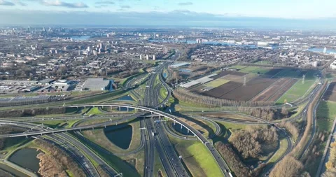 Major clover leave multiple story highway junction intersection. Traffic, road Stockbeeldmateriaal 295184783