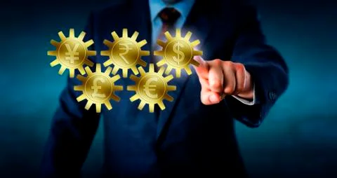 Major Currencies Interlocking Like A Gear Train Stock Illustration