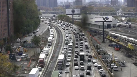 Major Deegan Expressway in the Bronx, NYC. Traffic jam on EXPY. Aerial view Video stock 200340912