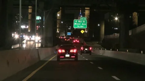 Major Deegan Expressway South- View of High Bridge &amp; Empire State Bldg. Stock Footage 100565689