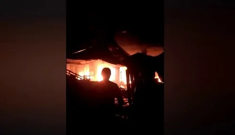 Major explosions at illegal Chinese firework shop kill five Stock Footage 106304892