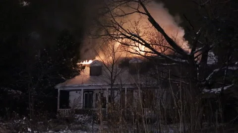 Major fire in abandoned house Stock Footage 45148250