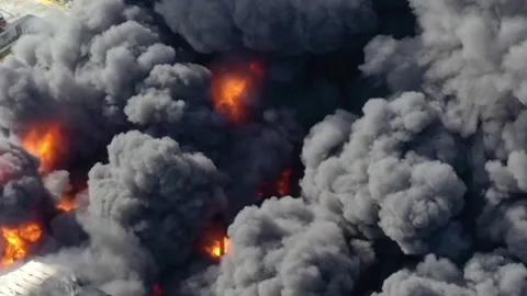 Major fire after Russian strike on critical infrastructure in Ukraine Stock Footage 335950400