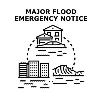 Major flood emergency notice vector black concept Stock Illustration