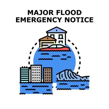 Major flood emergency notice vector color concept Stock Illustration