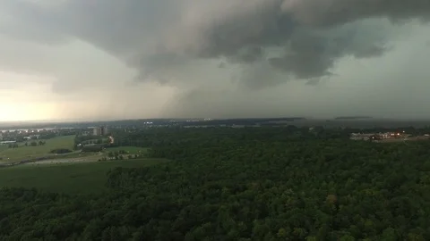 Major lightning strike viewed by drone during scary storm approaching Stock Footage 94865501