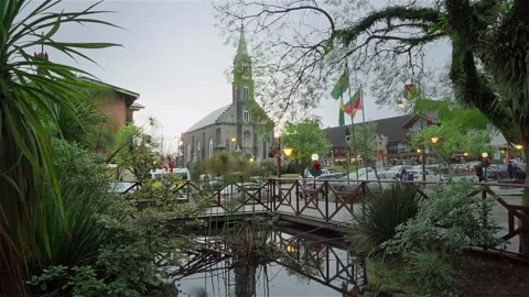 Major Nicoletti Square and St. Peter Church - Gramado, Rio Grande do Sul, Brazil 스톡 동영상 255222563