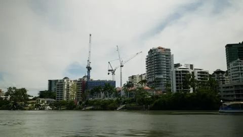 Major redevelopment next to the Brisbane river, tracking shot 6K Stock Footage 329083822