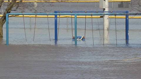 Major river flooding during record warm temperatures in Ontario Canada Video stock 150244163