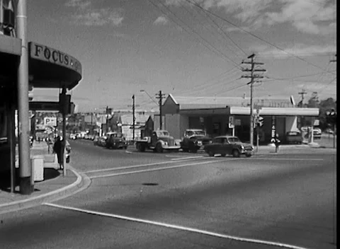 MAJOR TRAFFIC INTERSECTION, MELBOURNE, AUSTRALIA (1971) Stock Footage 168657936