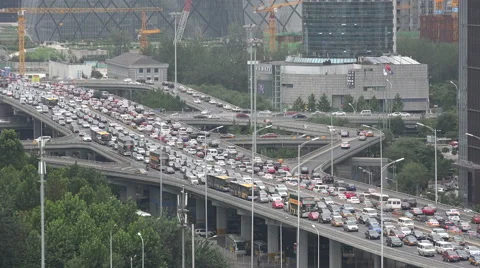 Major traffic jam on elevated highway intersection in Beijing, China Video stock 60320818