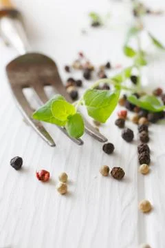 Majoram and a fork Stock Photos