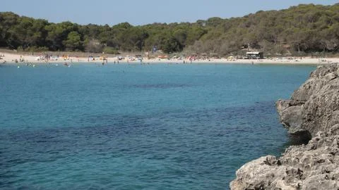 Majorca beach next to the pine trees Stock Photos
