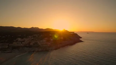 Majorca Cala Mesquida Beach Sunset - AerialView Stock Footage 63820587
