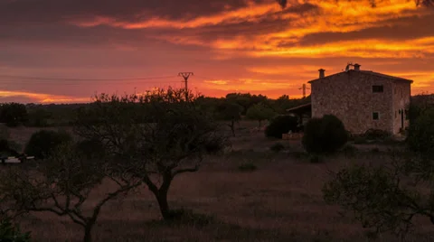 Majorca farmhouse sunset time lapse HD Stock Footage 32502171