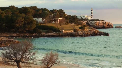 Majorca, Portocolom, lighthouse Stock Footage 61034536