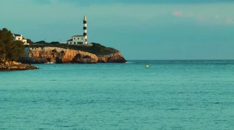 Majorca, Portocolom, lighthouse Stock Footage 61034537
