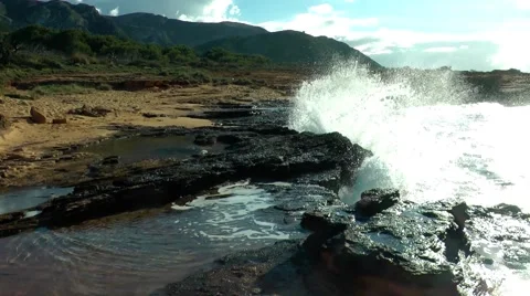 Majorca, sandstone coast hit by waves Stock Footage 61034457