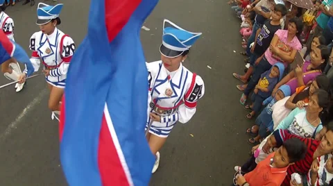 Majorette Flag Waver Overhead shot Stock Footage 34195814